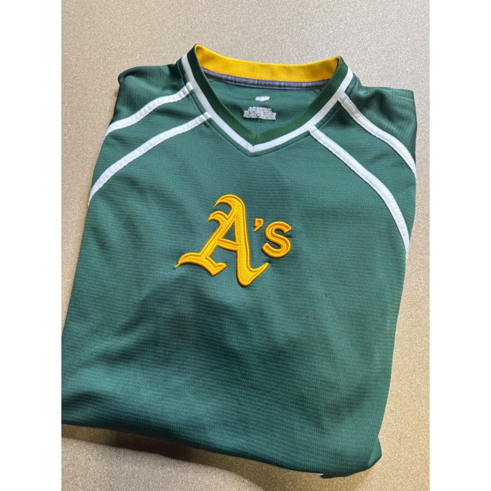 Oakland Athletics MLB Green Gold Baseball Jersey Shirt‎ Men's V-Neck vtg L